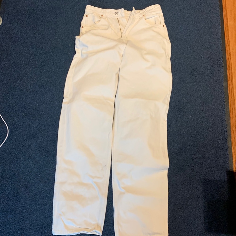 High waist straight white jeans